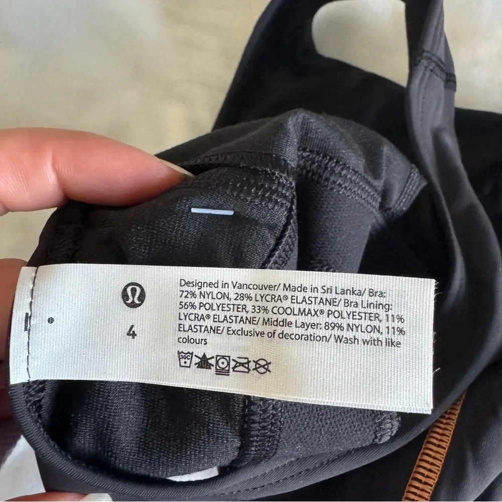 142 🆕🖤 Lululemon Tough Train High Neck Bra C/D Cup Black Orange Soda